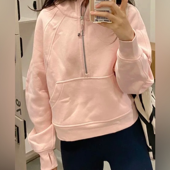 ❤️LULULEMON SCUBA OVERSIZED FUNNEL NECK HALF ZIP HOODIE-PEACH SATIN-M/L & XL/XXL - Picture 6 of 13